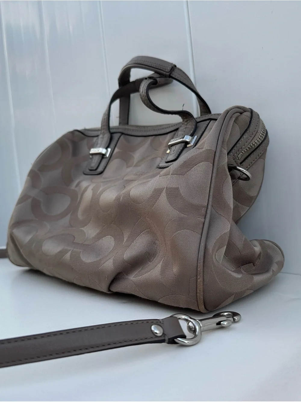 Sold - Coach Neutral Signature Satchel in Taupe